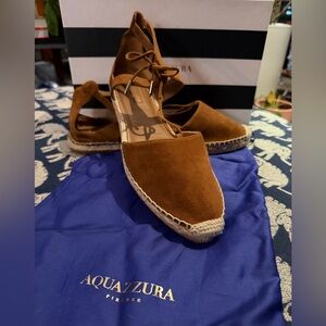 Aquazzura Cognac Suede Espadrilles, 40.5
